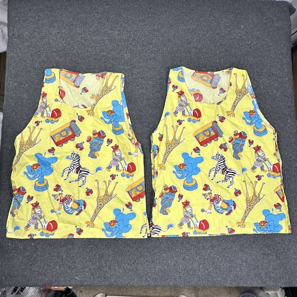 Vintage Kids Circus Print Reversible Vest Pair Clowncore Animal Smock